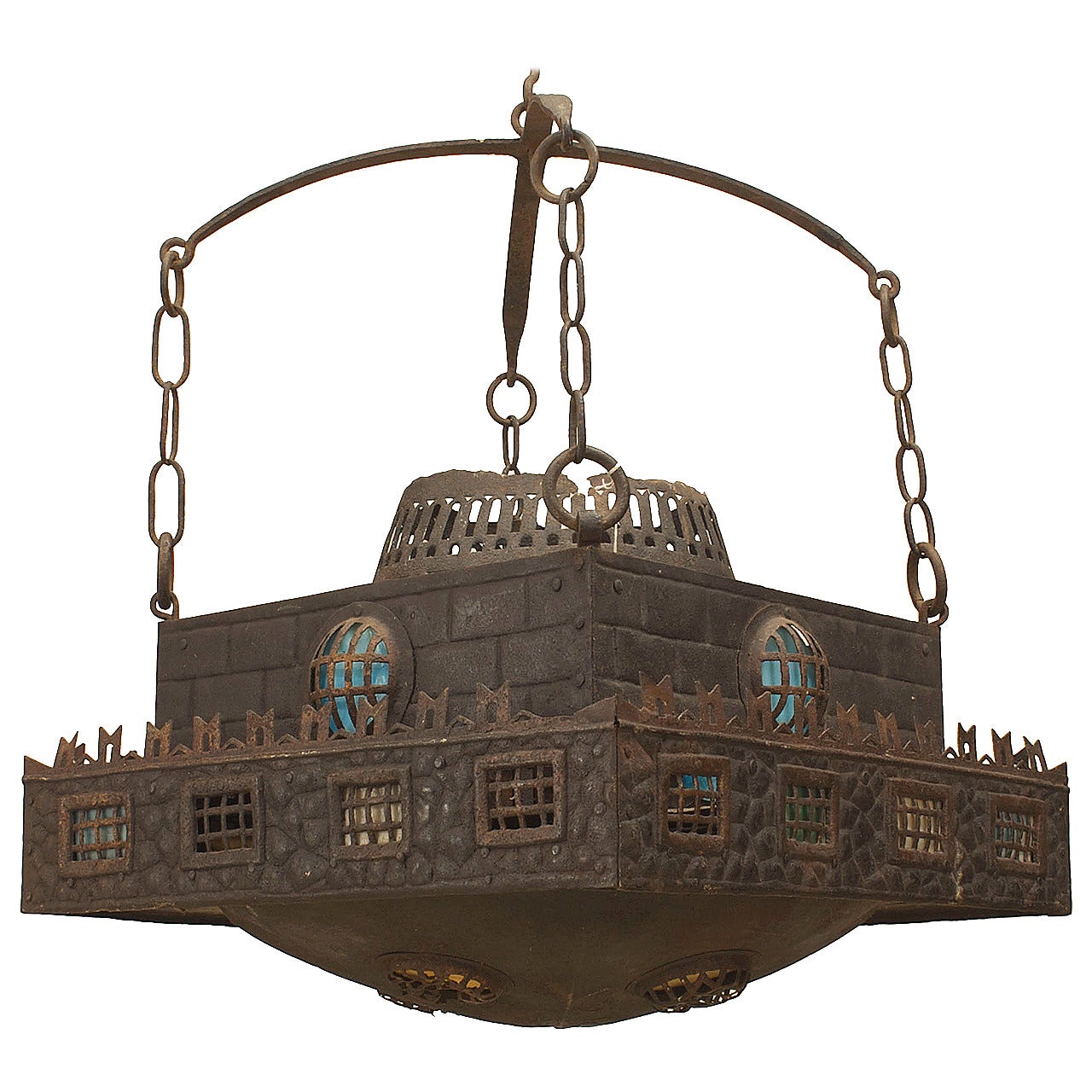 Continental German Wrought Iron Chandelier For Sale