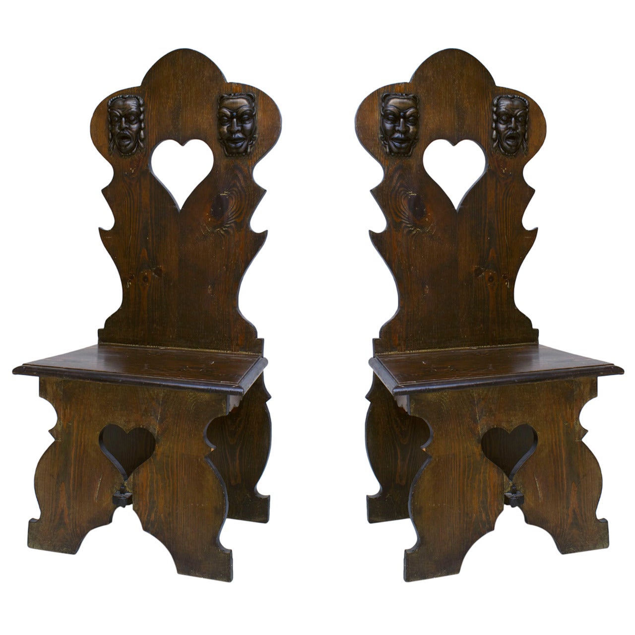 Pair of Italian Renaissance Pine Sgabello Side Chairs