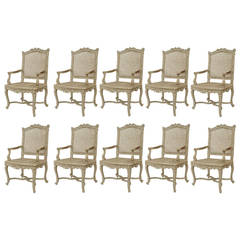Set of Ten French Regence Style White Painted Chairs 9