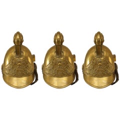 Antique Three 19th Century French Brass Fireman Helmets