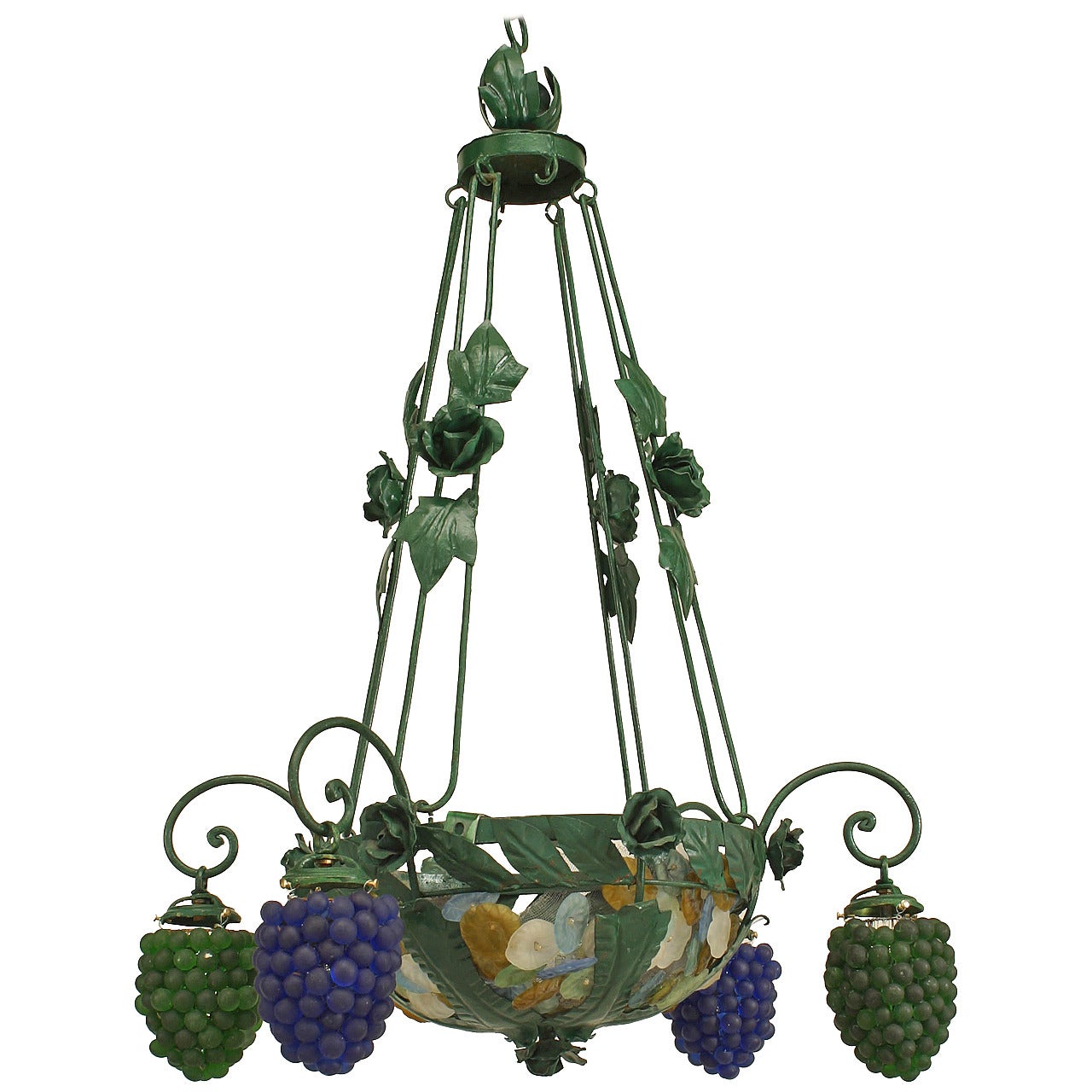 Lustre vénitien italien de Murano à grappes de raisins et de fleurs en vente