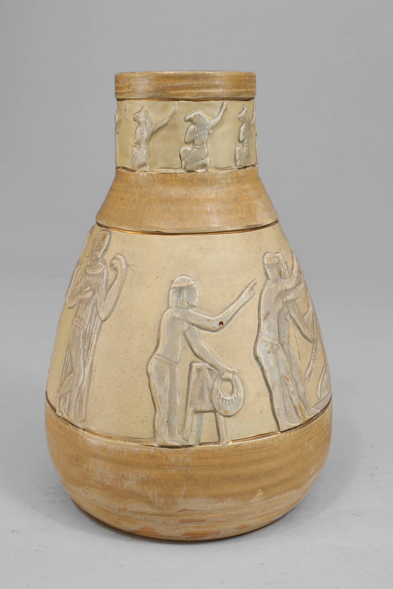 Glazed Austrian Art Deco Egyptian Revival Vase Attributed to Jules Dressler