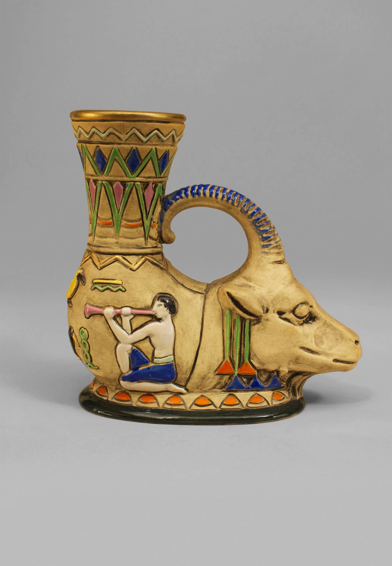 Early Twentieth Century Czech Egyptian Revival Ram Vase For Sale at 1stDibs