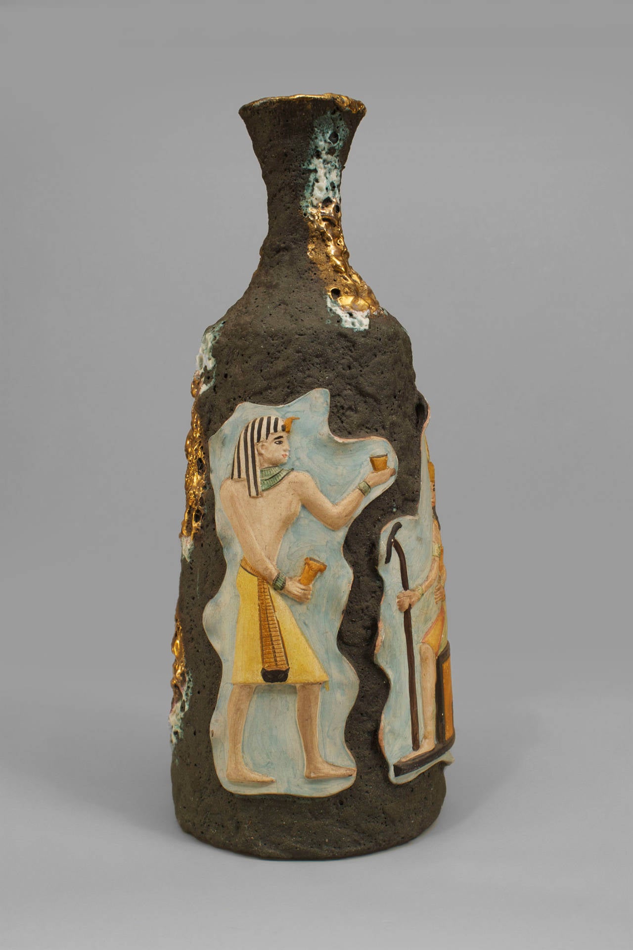 1930s Italian Egyptian Revival Lava Vase by Italo Casini In Excellent Condition In Queens, NY