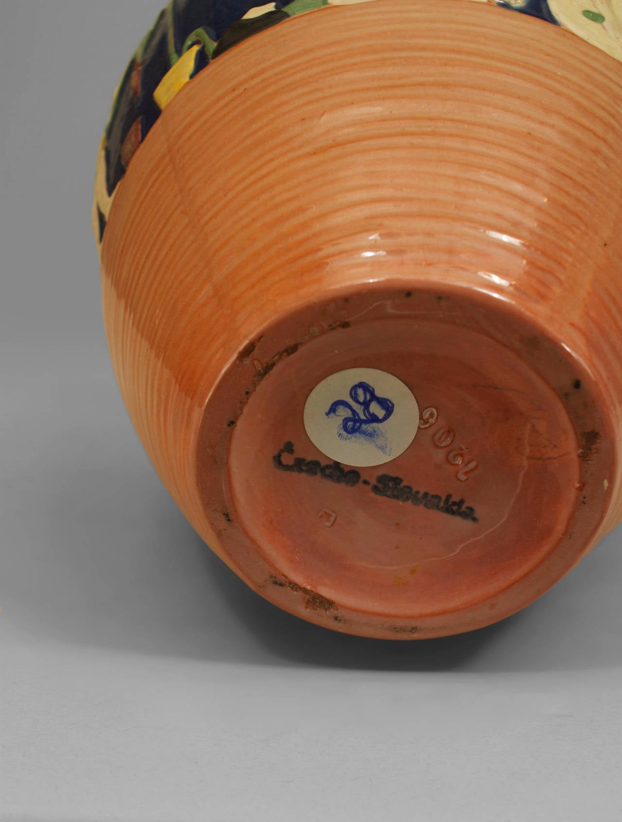 Glazed Egyptian Style Ceramic Vase with Figural Motif For Sale