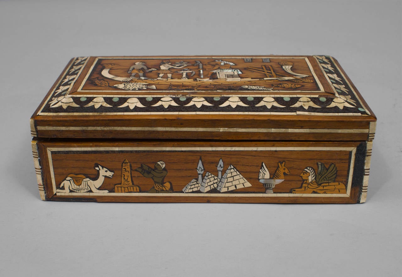 Middle Eastern Egyptian Revival Inlaid Box Circa 1900 For At 19th Century Middle Eastern Egyptian Revival Inlaid Box Circa 1900 For