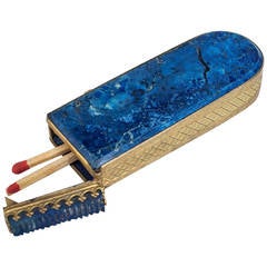 Antique 19th Century French Lapis and Gilt Metal Match Holder