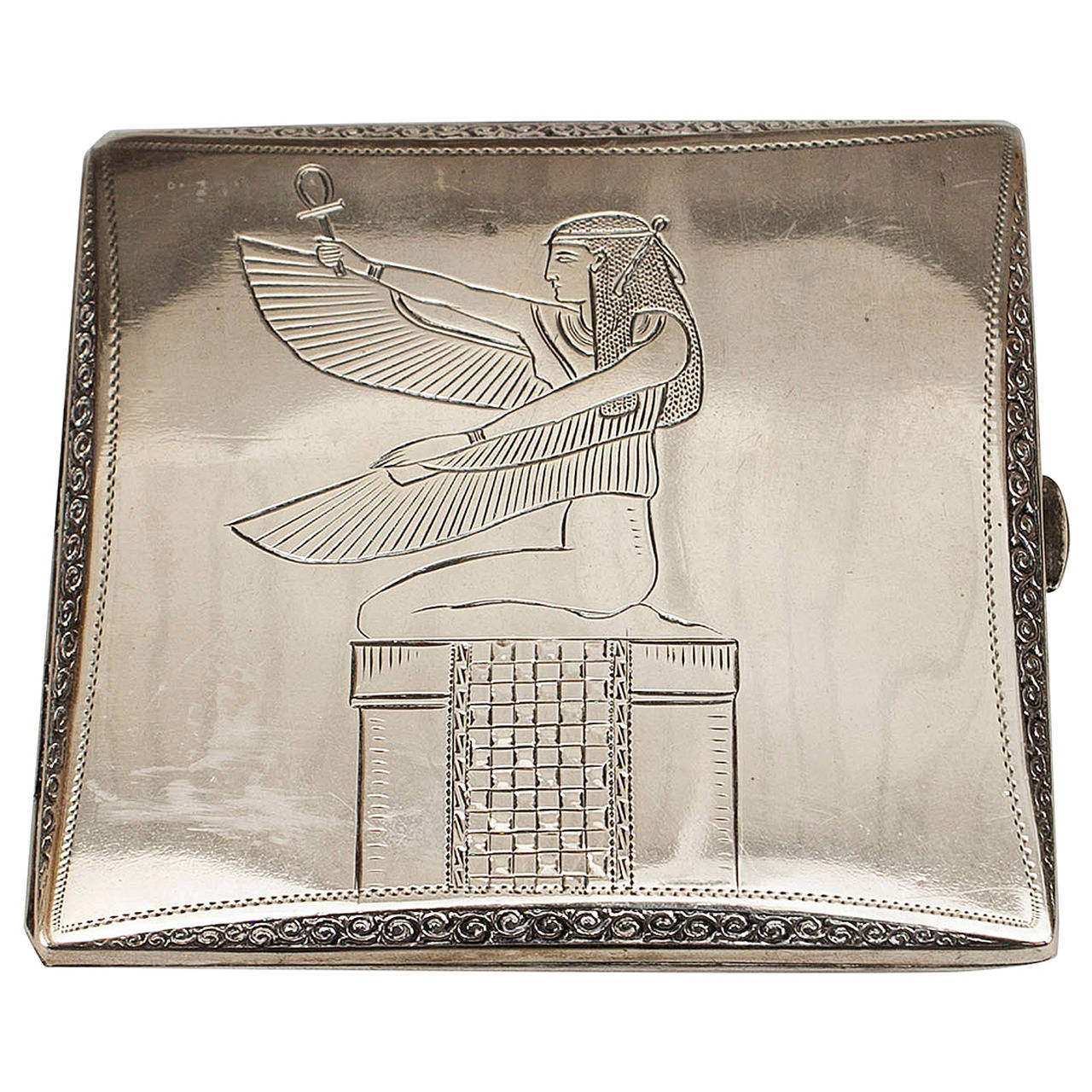 egyptian cigarette case Egyptian Revival Etched Sterling Silver Cigarette Case, circa 1930s at  1stDibs
