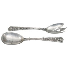Antique Pair of English Arts & Crafts Egyptian Revival Silver Spoons