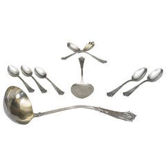 Set of Nine English Egyptian Revival Sterling Spoons by B.F. Norris and Co, 1872