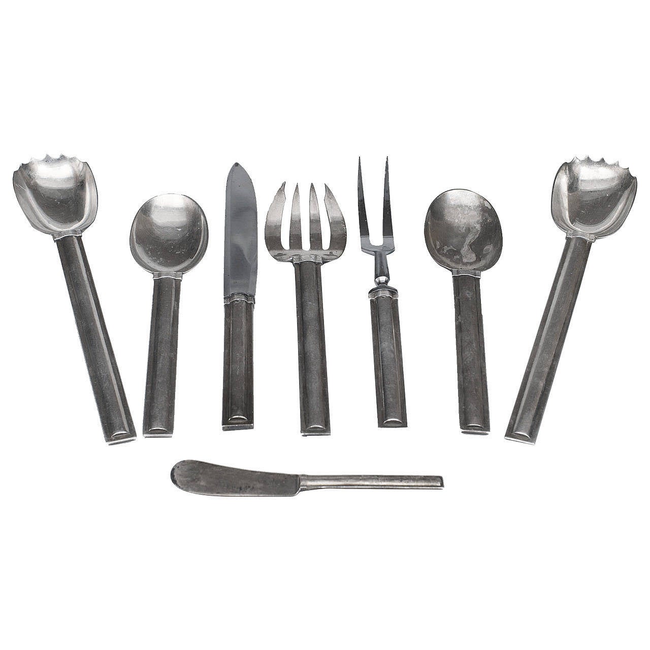 Set of Eight French Art Deco Sterling Serving Utensils by Jean E