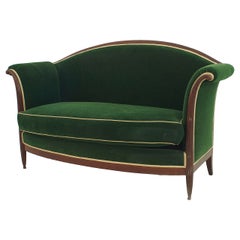 French Art Deco Green Velvet Loveseat