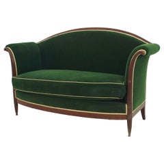 Loveseat en velours vert Art Déco français