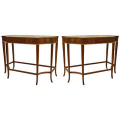 Pair of 19th Century Neoclassical Mahogany Consoles with Marble Mosaic Tops