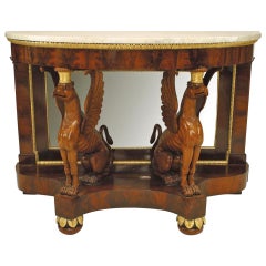 Table Console Demi-lune russe néoclassique en acajou doré