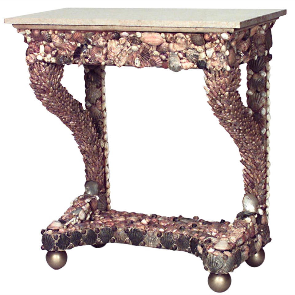 Italian Mid-Century Grotto Style Sea Shell Console Table