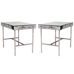 Pair of French Mid-Century Mirrored Low End Tables