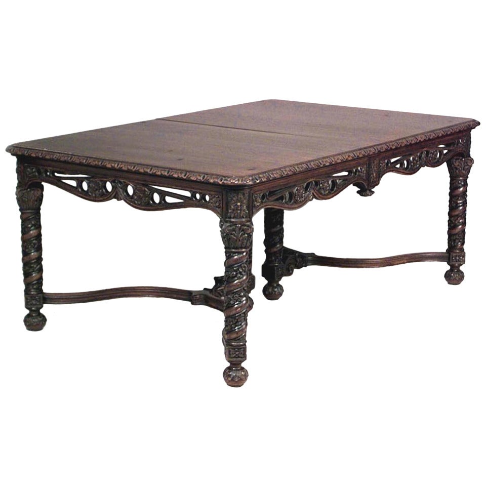 English Victorian Gothic Revival Mahogany Dining Table