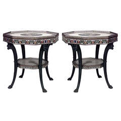 2 French Empire Style Inlaid Marble and Bronze Gueridons
