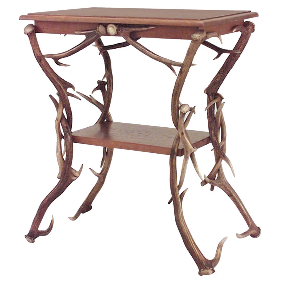 19th c. German Rustic Horn and Antler End Table