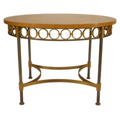 French Mid-Century Maple Sunburst Brass Circular Top Table