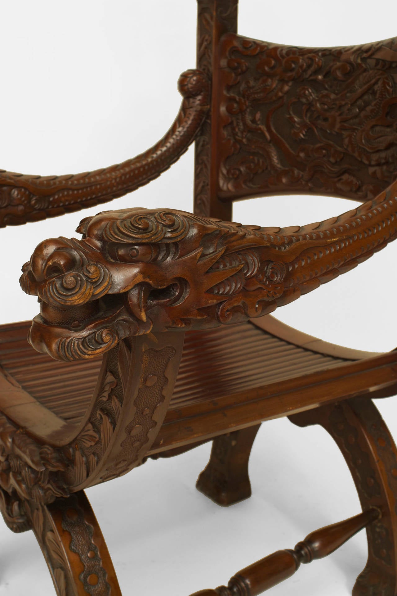 20th Century Japanese Carved Mahogany Arm Chair For Sale