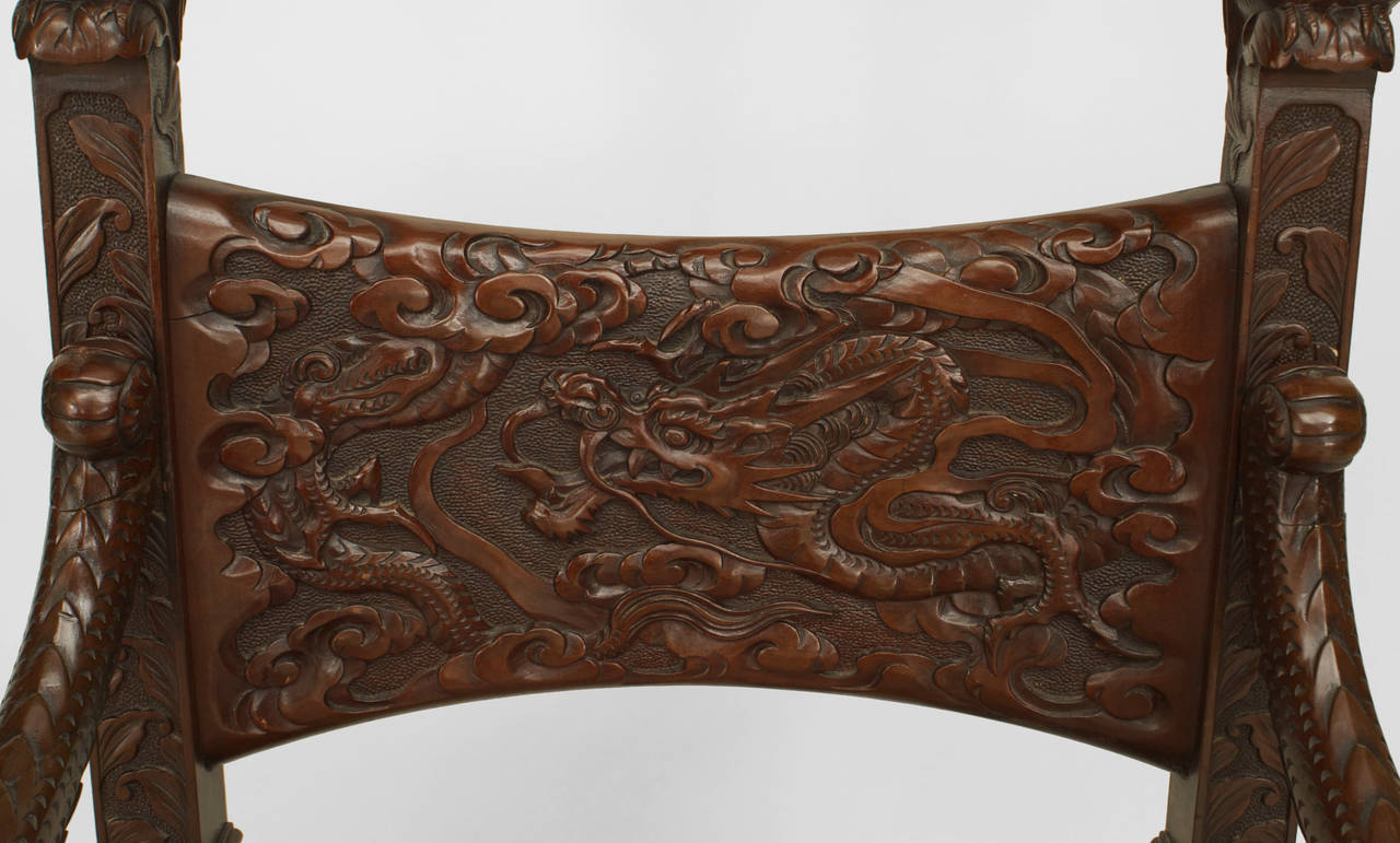 Japanese Carved Mahogany Arm Chair For Sale 1