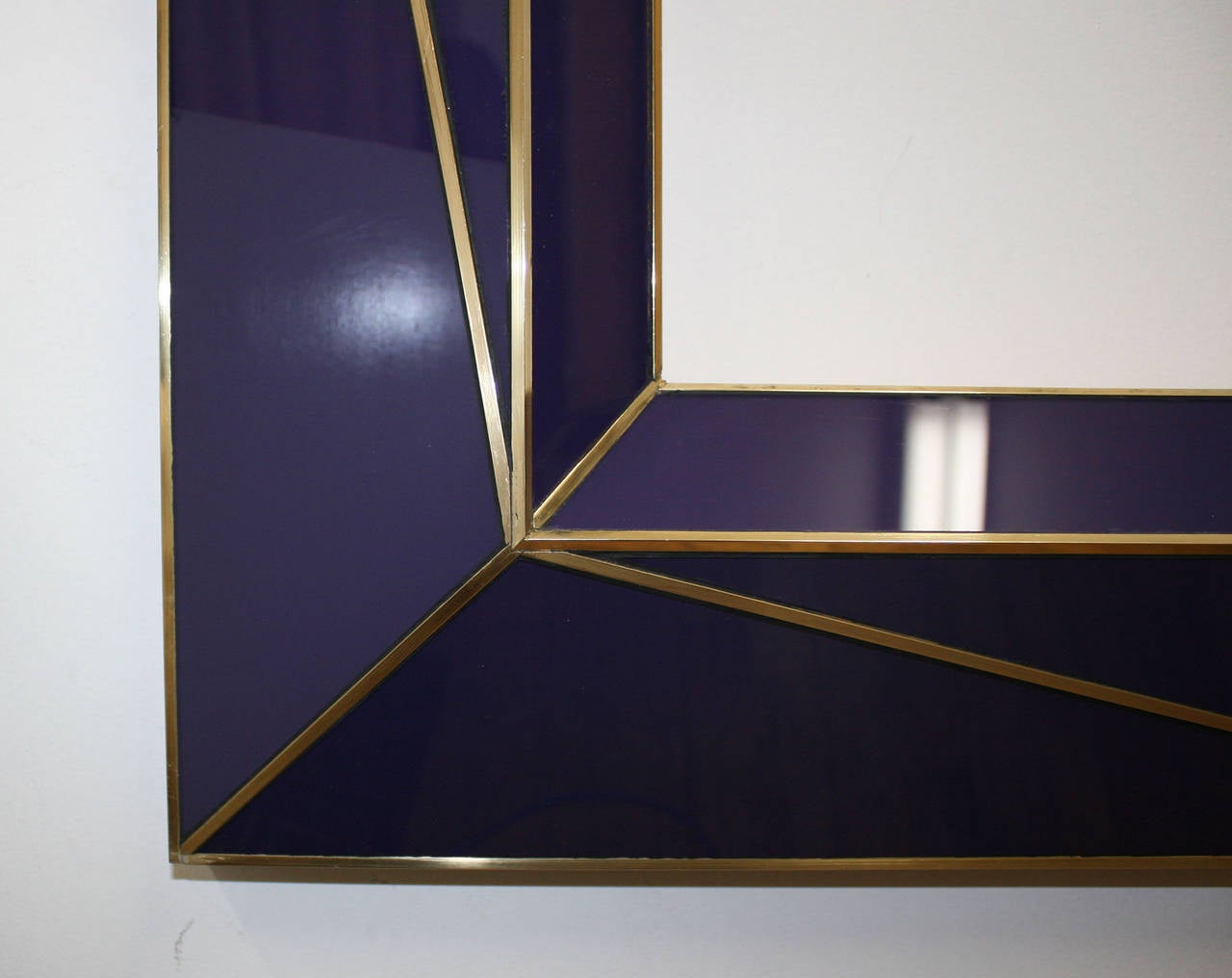Modern American Brass Inlaid Amethyst Glass Wall Mirror In Excellent Condition In New York, NY