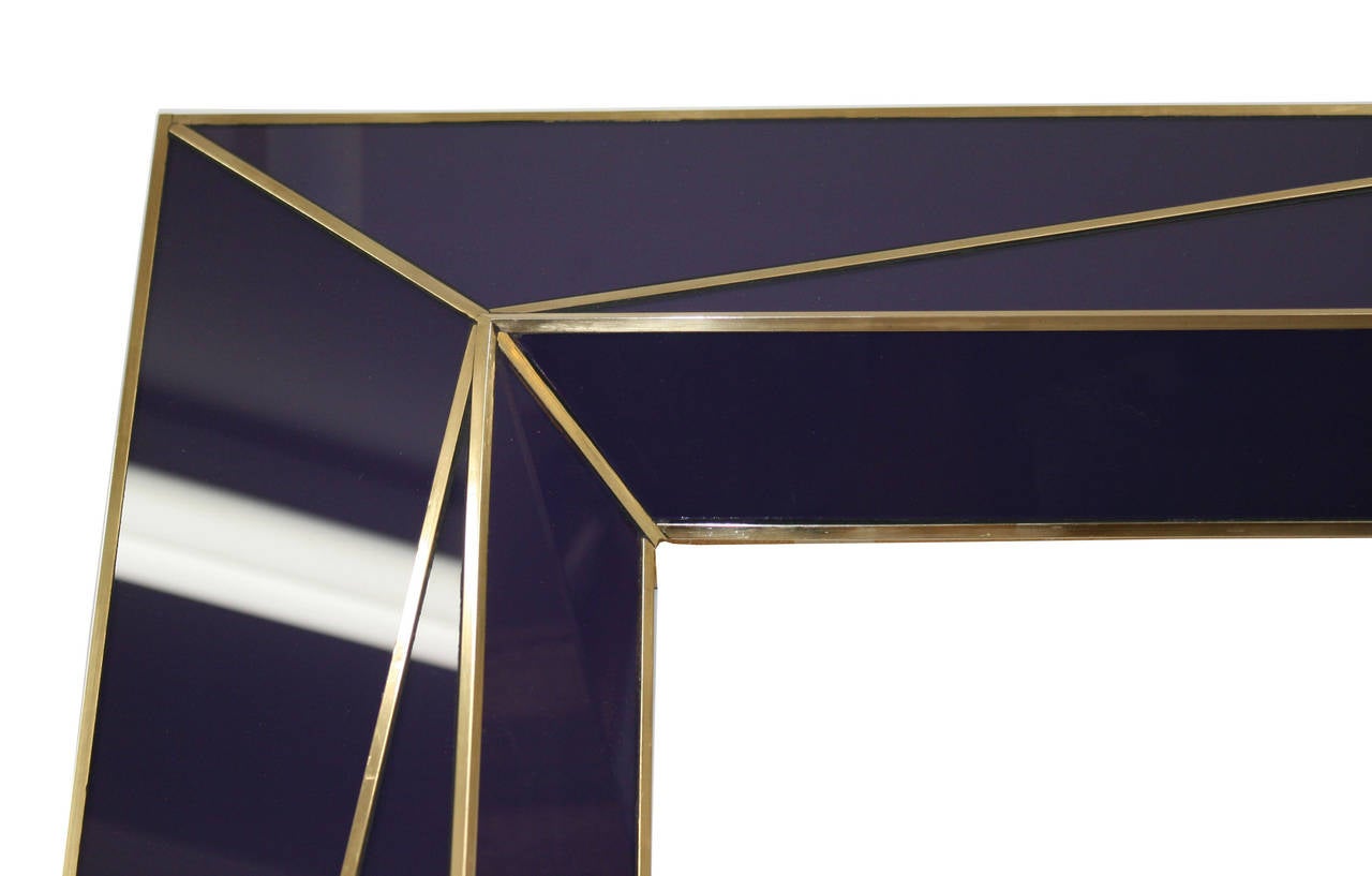 Contemporary Modern American Brass Inlaid Amethyst Glass Wall Mirror