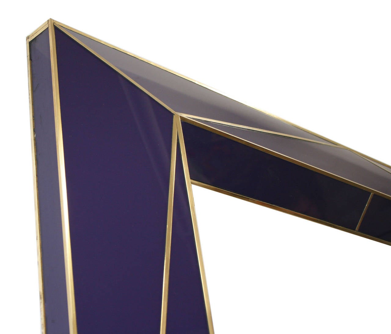 Modern American amethyst glass and brass inlaid mirror. Color and size can be customized.