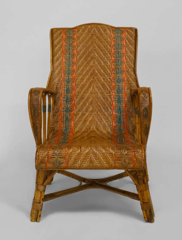 French Art Deco Natural Wicker Armchair In Excellent Condition In Queens, NY