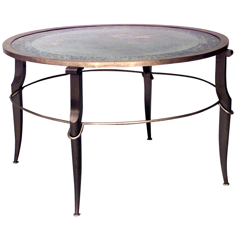 French Mid-Century Bronze Mirrored Coffee Table
