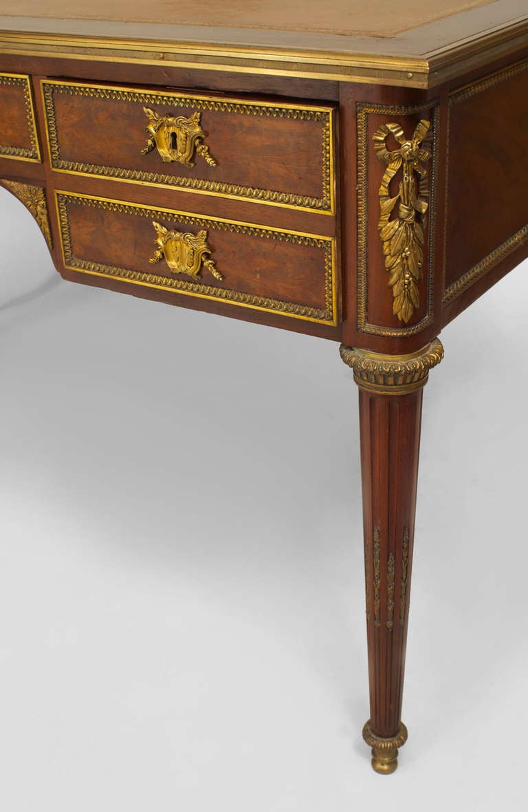 19th Century French Louis XVI Style Mahogany and Bronze Desk