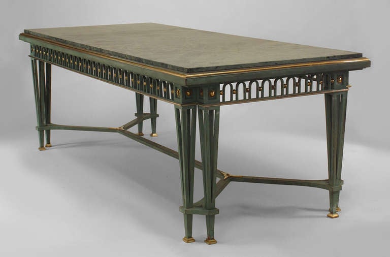 Art Deco Poillerat and Quinet French Mid-Century Iron and Marble Dining Table For Sale