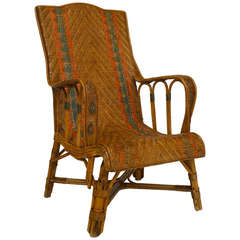 Antique French Art Deco Natural Wicker Armchair