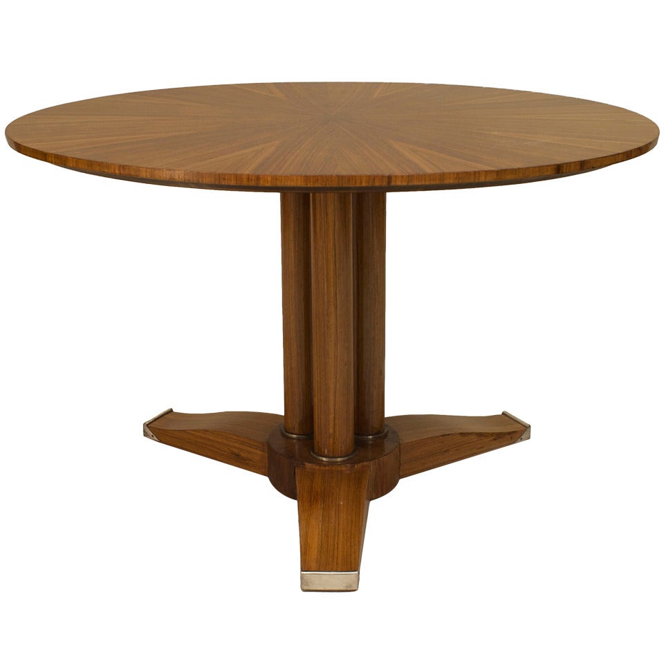 Jules Leleu French Mid-Century Round Mahogany Sunburst Coffee Table For Sale