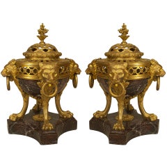 Antique Pair of French Victorian Bronze and Marble Compotes