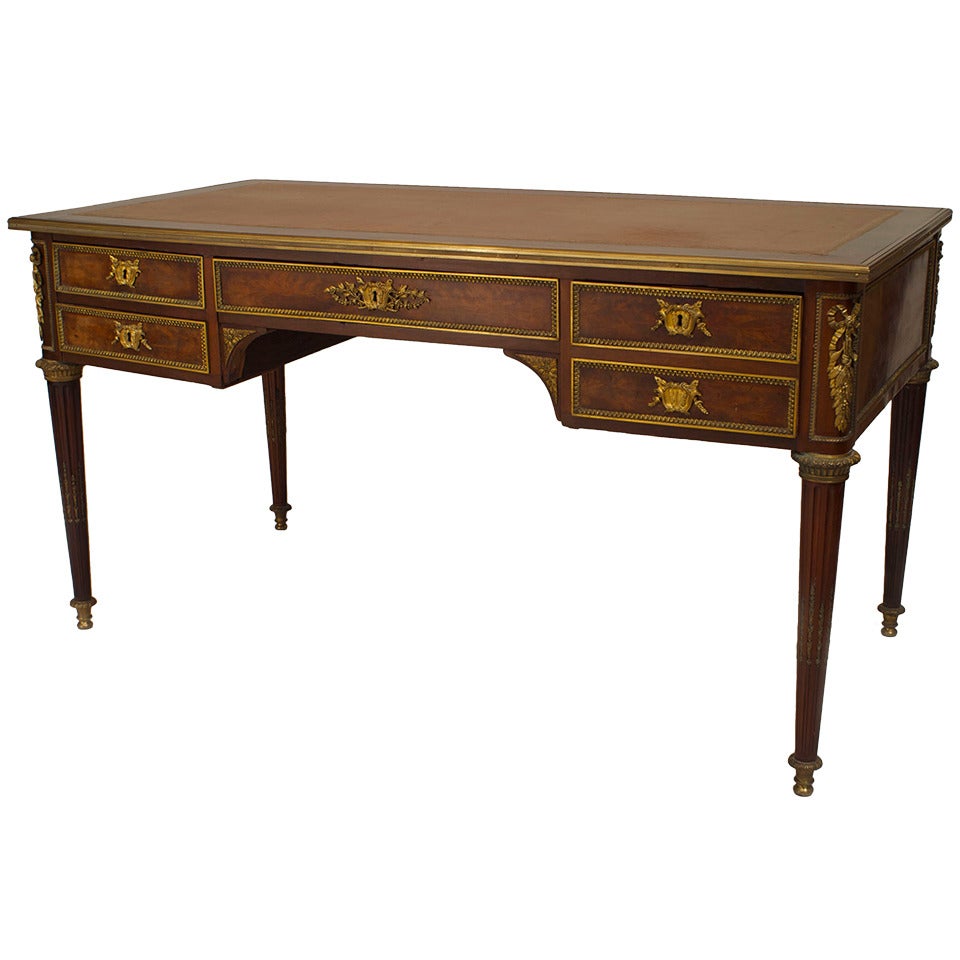 French Louis XVI Style Mahogany and Bronze Desk