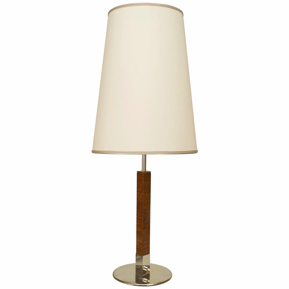 French Mid-Century Walnut Column Table Lamp For Sale