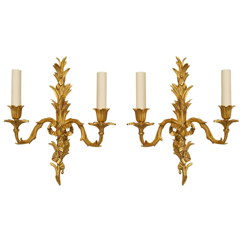 Pair of French Louis XV Style Gilt Bronze Sconces