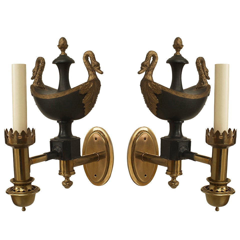 Pair of French Empire Brass and Tole Wall Sconces