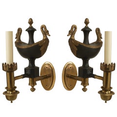 Pair of French Empire Brass and Tole Wall Sconces