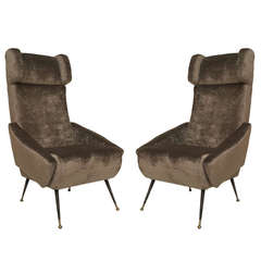 Pair of 1960's Italian Upholstered Wingback Chairs 6