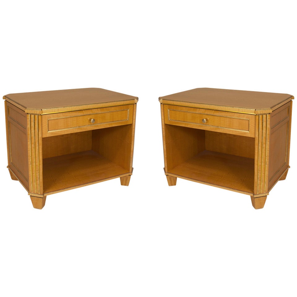 Pair of French Louis XVI Style Sycamore Bedside Commodes