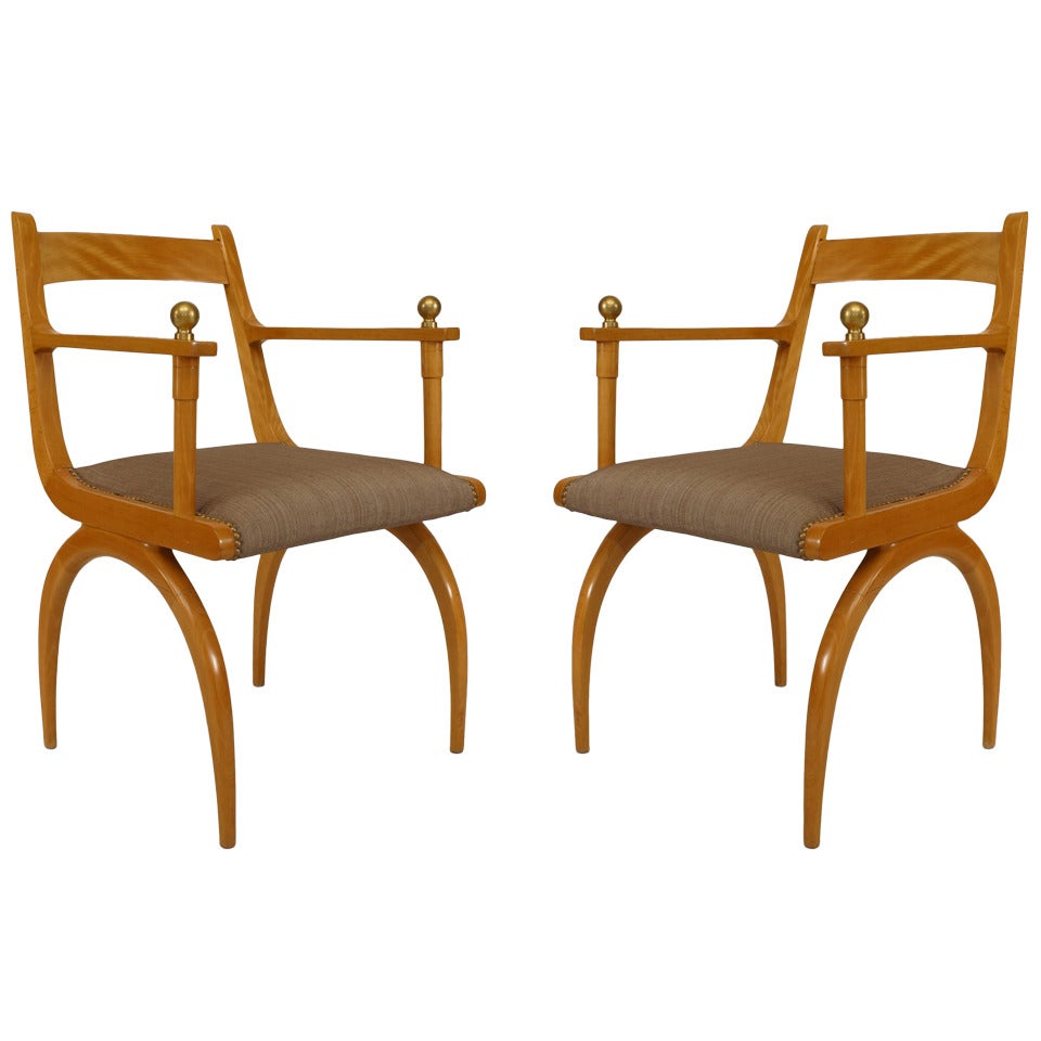 Set of 4 French Sycamore Arm Chairs