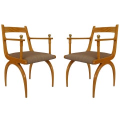 Set of 4 French Sycamore Arm Chairs