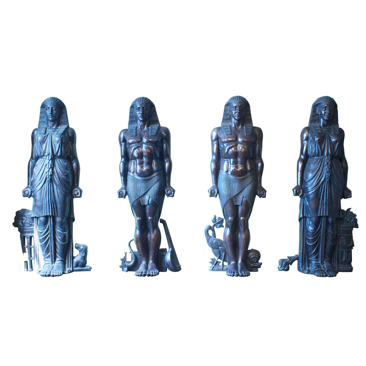 Set of Monumental Bronze Egyptian Figures For Sale