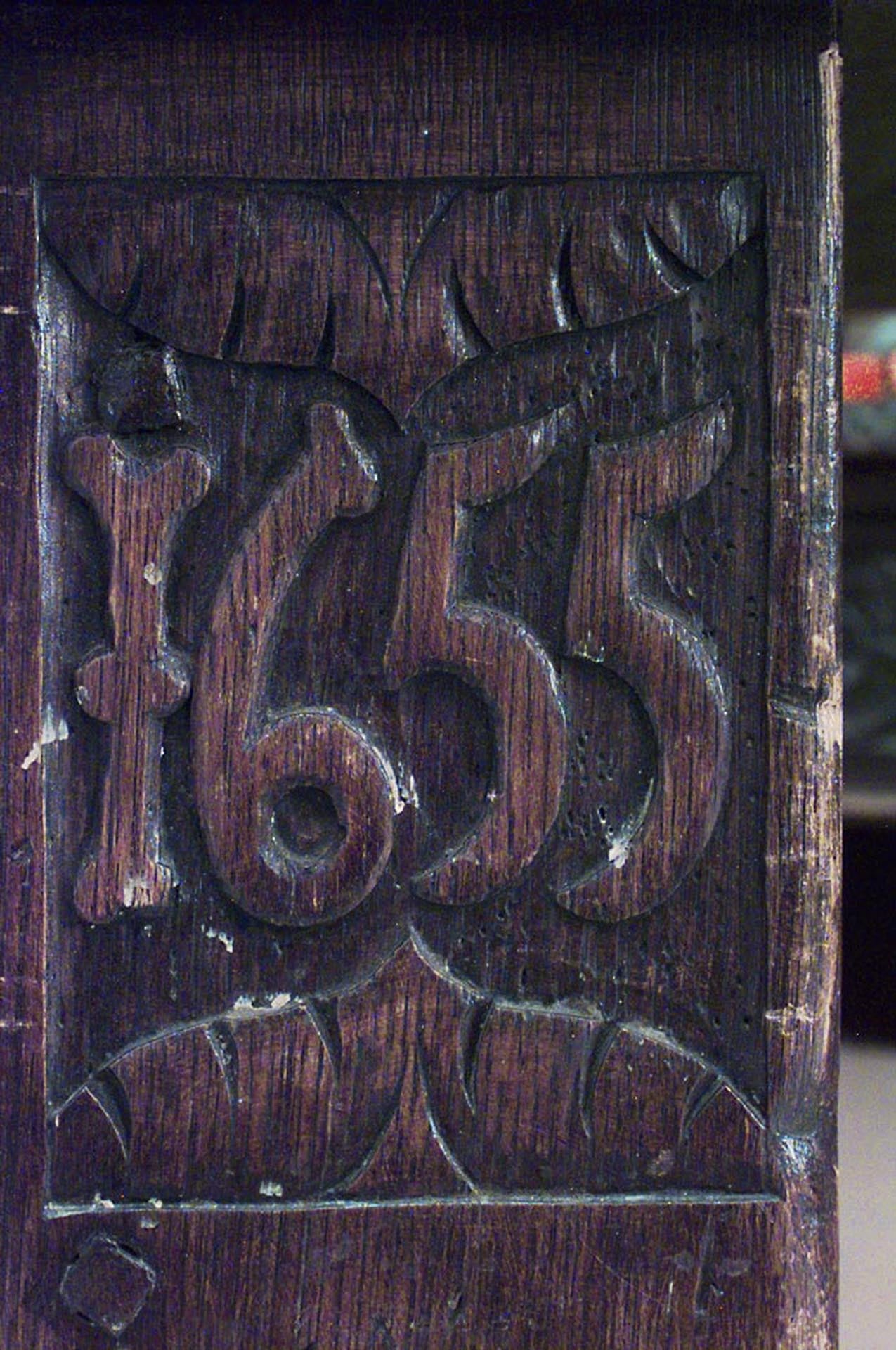 English Renaissance-style (Late 19th Century) large oak refectory console table with stretcher and carved date 1655.
