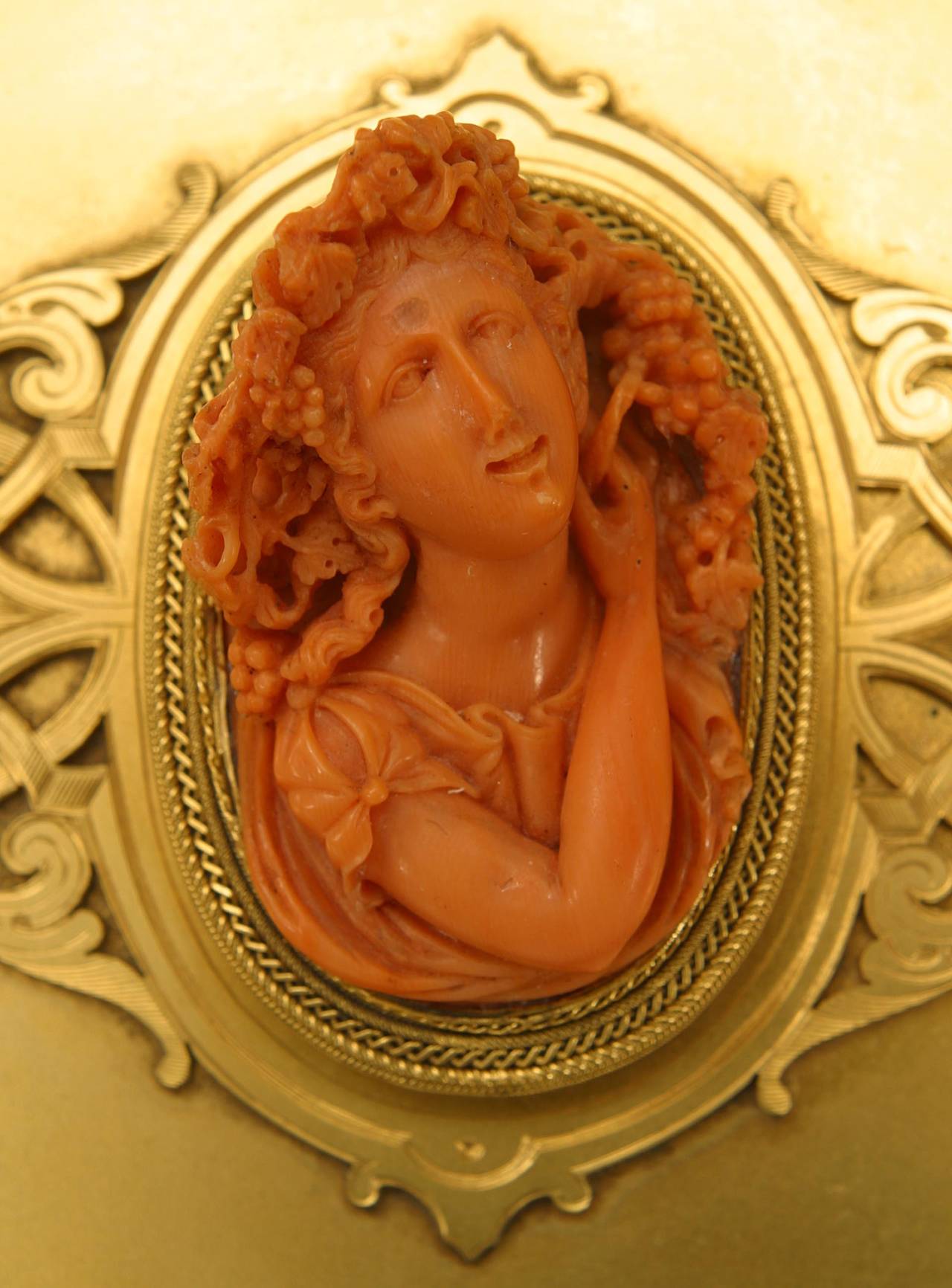 19th Century French Louis XV Style Bronze Dore Jewelry Box with Coral Cameo 1