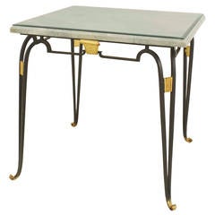 1940s French Gilt Metal and Faux Travertine Game Table Attributed to Rene Prou 1